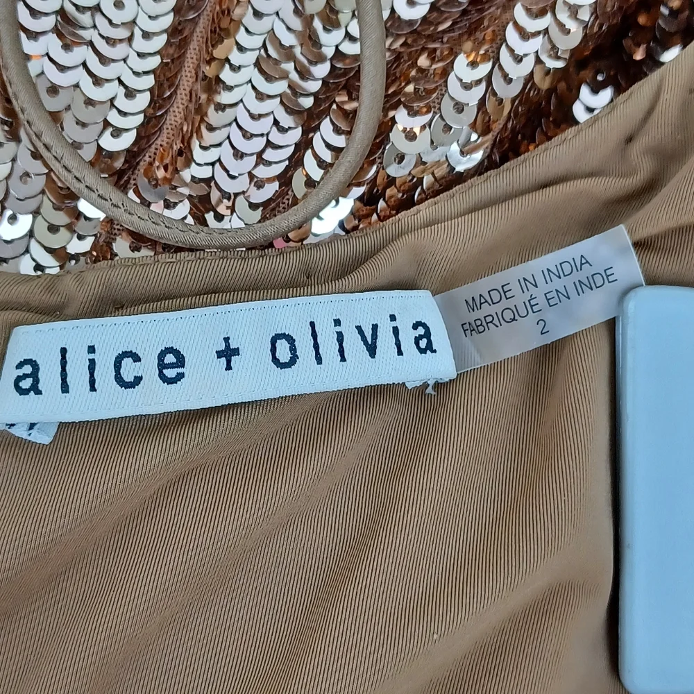 Alice And Olivia Fifi Sequin Strapless Maxi Dress Size 2 Lace Up Back Tan Bronze - Picture 9 of 15